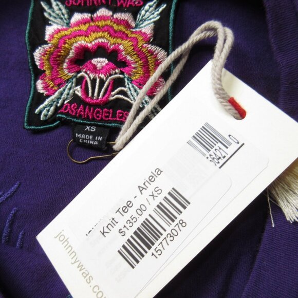 NWT Johnny Was Ariela Boxy Knit Tee in Plum Purple Embroidered Cotton Top XS - Picture 3 of 4